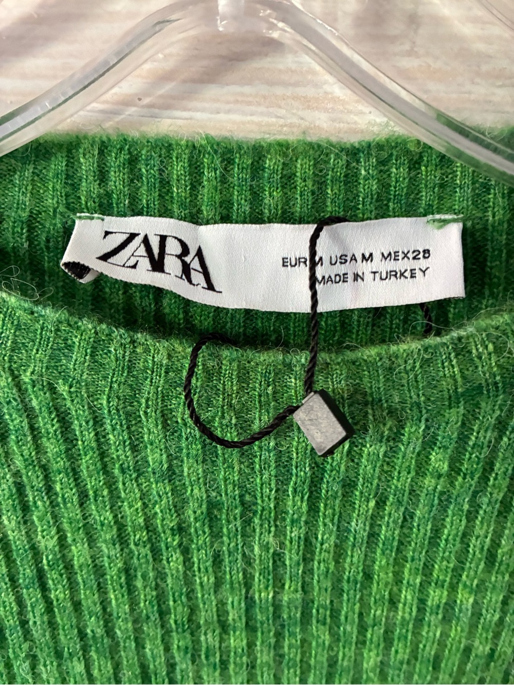 Zara Kelly Green Ribbed Crewneck Sweater with Side Tie Detail - Picture 3 of 4